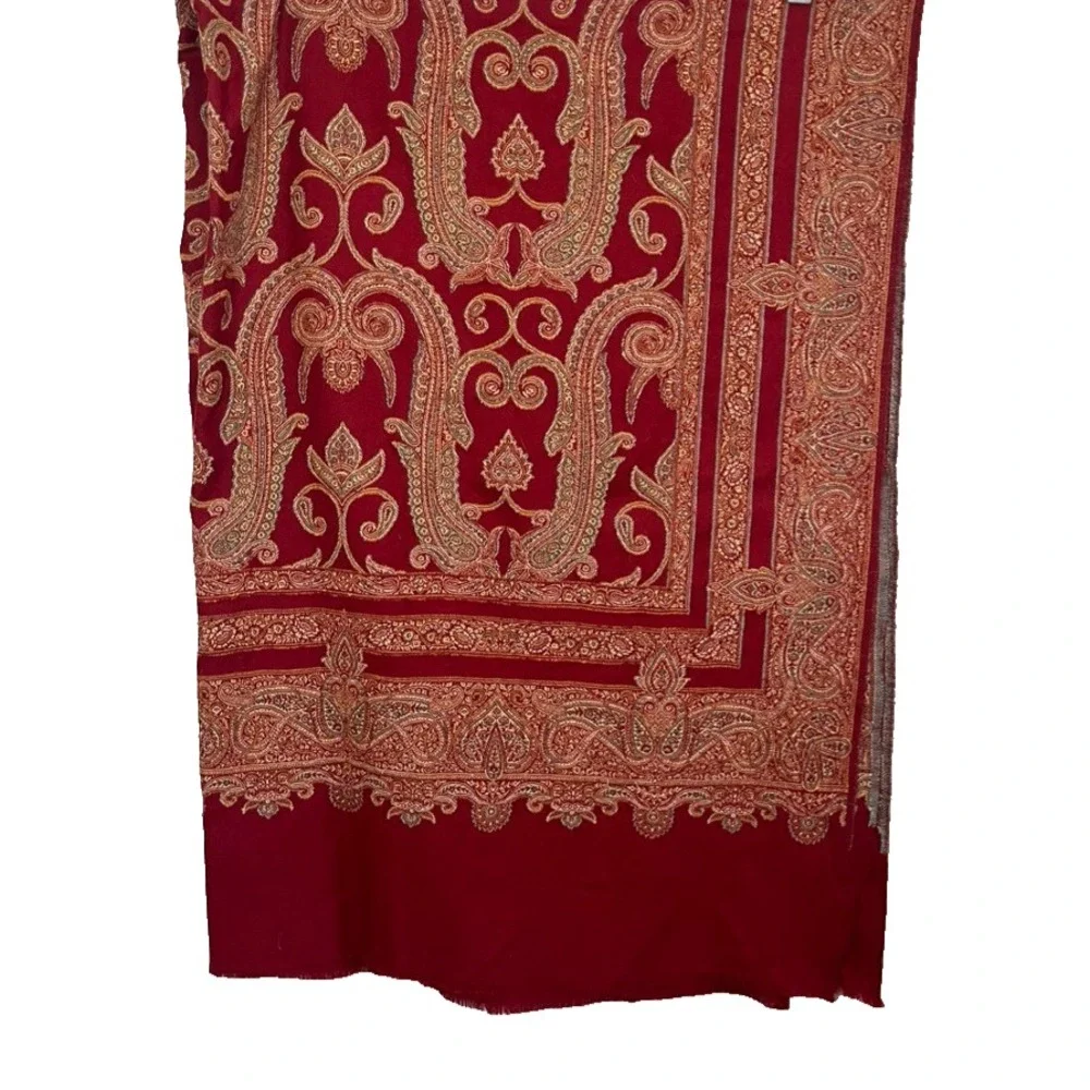 Pottery Barn Wool Textile Table Runner Classic Preppy Wrap Embroidery 60